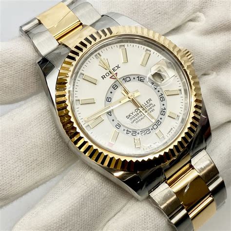 rolex sky dweller gold white dial|rolex sky dweller white face.